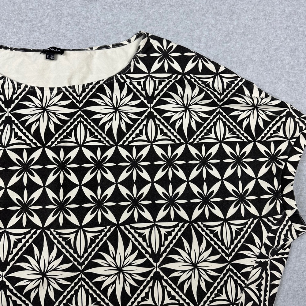 Tanoa Womens‎ Black White Geometric Floral Polynesian Print Boxy Top XL-2X